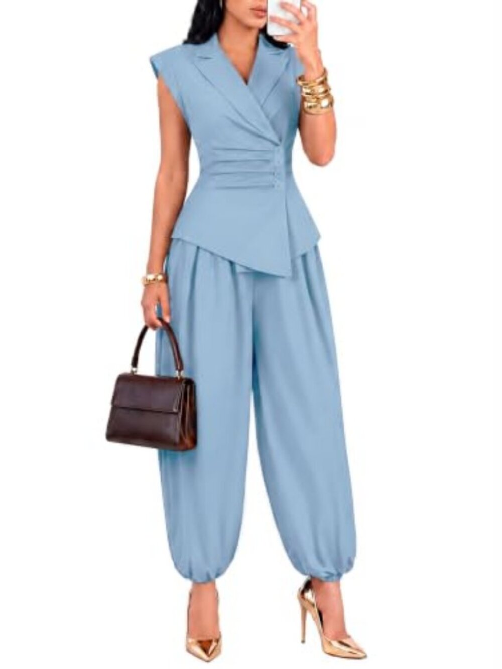 kaimimei 2 Piece Sets for Women Casual Vest and Wide Leg Pants
